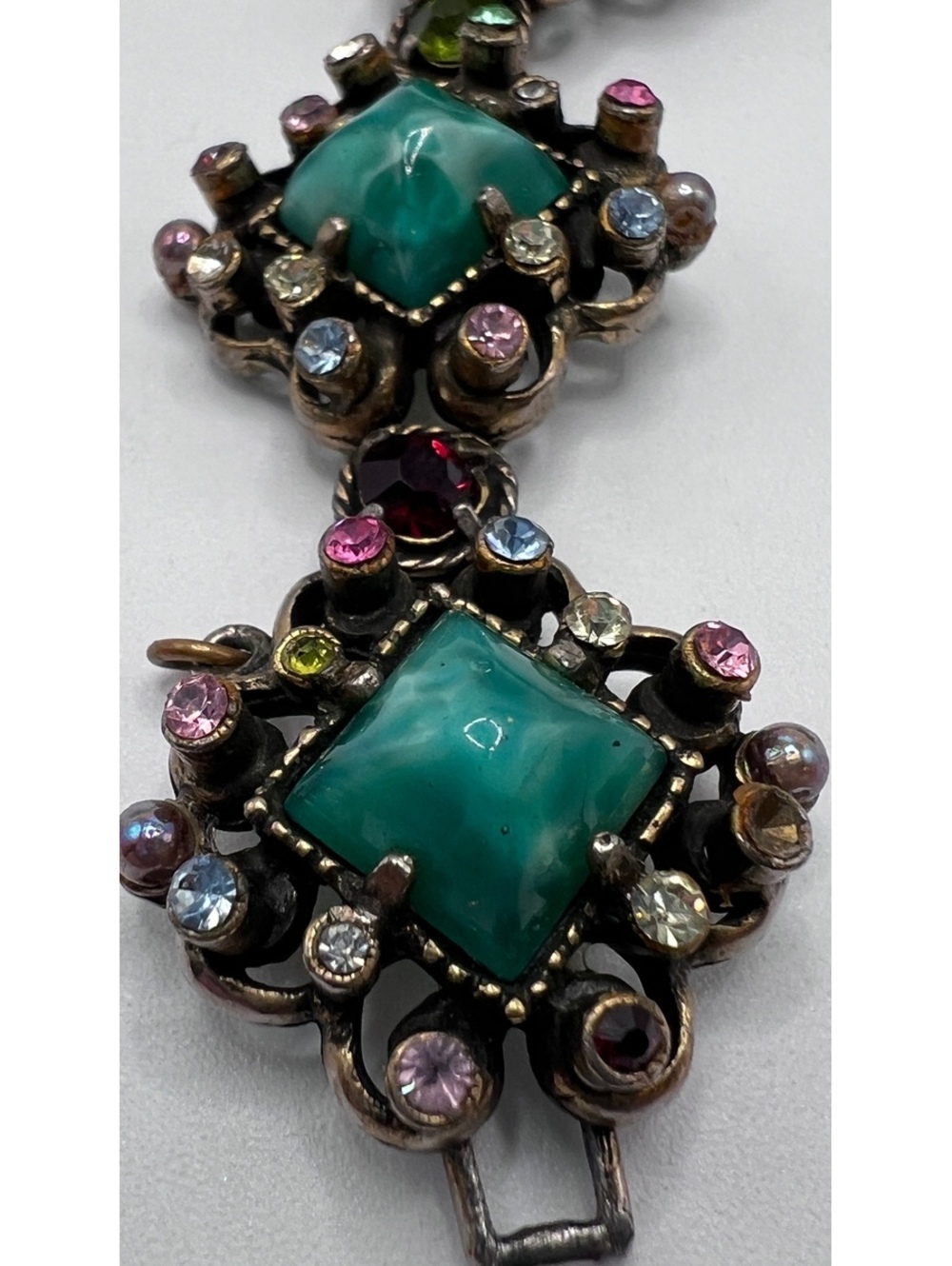 Vintage Signed HOLLYCRAFT Turquoise Glass Bracelet & Earrings Set